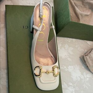 Gucci Cream Leather Horsebit Slingback Mule